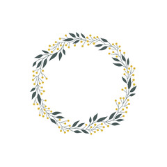 Mimosa plant floral wreath clipart isolated on white background. Decorative botanical hand drawn round frame vector illustration.