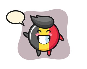 Belgium flag badge cartoon character doing wave hand gesture