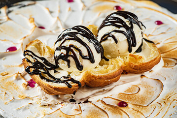 dessert with ice cream and chocolate