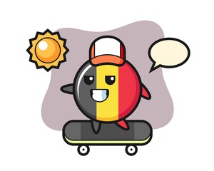 Belgium flag badge character illustration ride a skateboard