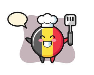 Belgium flag badge character illustration as a chef is cooking