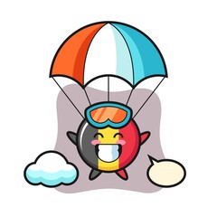 Belgium flag badge mascot cartoon is skydiving with happy gesture