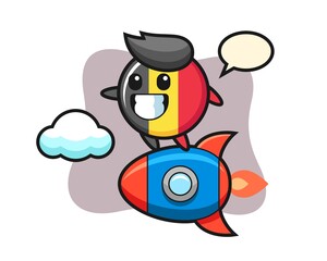 Belgium flag badge mascot character riding a rocket