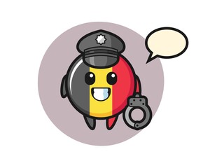 Cartoon mascot of belgium flag badge as a police