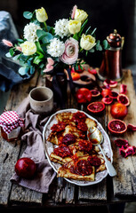 crepe suzette with bloody oranges .selective focus.