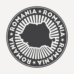 Romania round logo. Vintage travel badge with the circular name and map of country, vector illustration. Can be used as insignia, logotype, label, sticker or badge of the Romania.