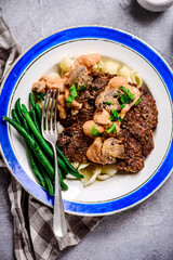 Meatloaf stroganoff with pasta.selective focus..style rustic