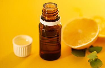 lemon essantial oil in the bottle