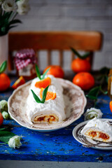 Meringue roll with tangerine jam.style vintage