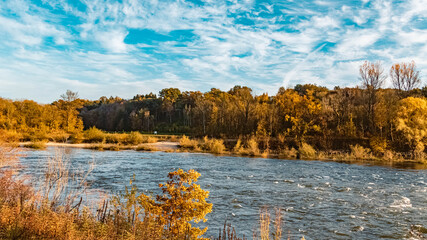 Beautiful autumn or indian summer view near Zulling, Isar, Bavaria, Germany