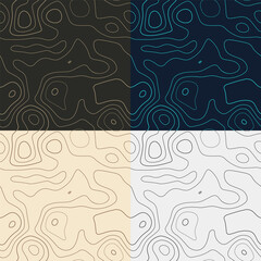 Topography patterns. Seamless elevation map tiles. Attractive isoline background. Astonishing tileable patterns. Vector illustration.