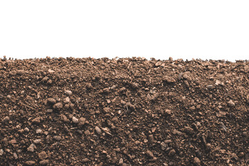 Rich loam on a completely white background, isolated soil.