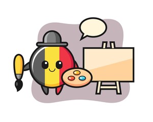 Illustration of belgium flag badge mascot as a painter