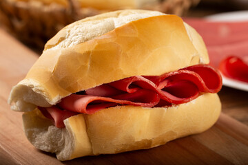 Mortadella bread sandwich. Mortadella sandwich typical of Brazil. © WS Studio
