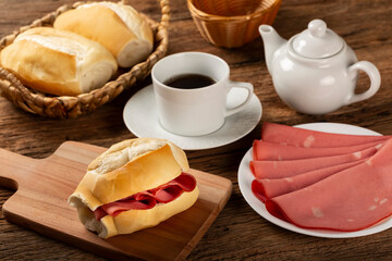 Mortadella bread sandwich. Mortadella sandwich typical of Brazil.