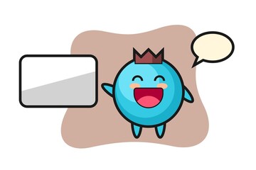 Blueberry cartoon illustration doing a presentation