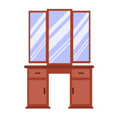 Single antique dressing table in a flat cartoon style. Vector  of vintage furniture for bedroom and living room.  The vector illustration is isolated on a white background.
