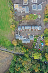 House development construction site in progress aerial view