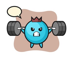 Blueberry mascot cartoon with a barbell
