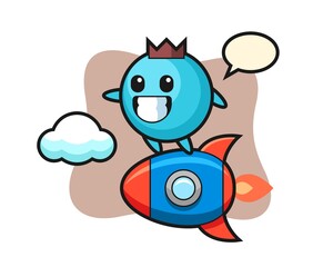 Fototapeta premium Blueberry mascot character riding a rocket