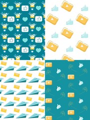 Social Networks Flat Vector Seamless Patterns Set