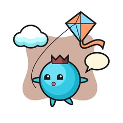 Blueberry mascot illustration is playing kite