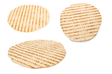Grilled pitta bread isolated on white background.