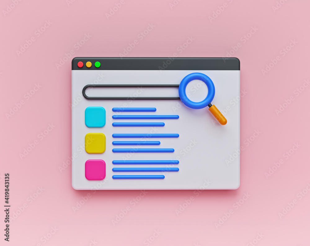 Aufkleber simple browser window and online search results concept. minimal design isolated. 3d rendering