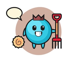 Mascot character of blueberry as a farmer
