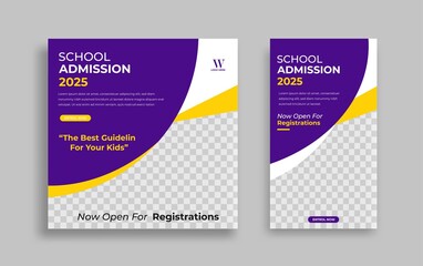 School admission Editable minimal square banner template. Yellow purple White background color with geometric shapes for social media post, story and web internet ads. Vector illustration