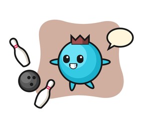 Character cartoon of blueberry is playing bowling