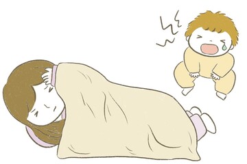 赤ちゃんの夜泣きにイライラするママ