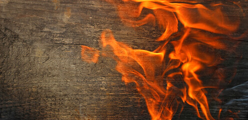 wood background is burning with fire
