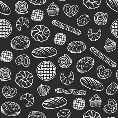 Bakery seamless pattern with engraved elements.