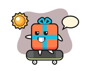 Gift box character illustration ride a skateboard