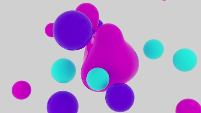Liquid bubbles rotate and flow into each other. 3D-render.