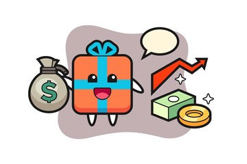 Gift box illustration cartoon holding money sack