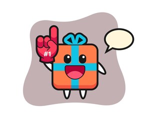 Gift box illustration cartoon with number 1 fans glove