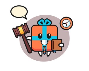 Mascot cartoon of gift box as a judge
