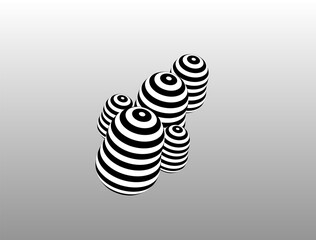 Geometric, abstract objects with black and white stripes in perspective views. Vector illustration
