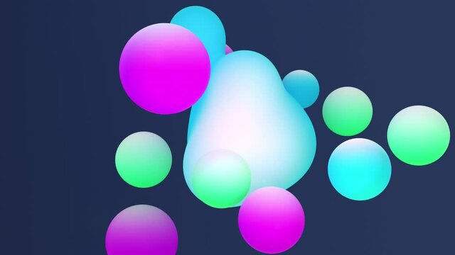 Liquid bubbles rotate and flow into each other. 3D-render.