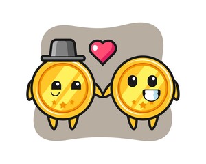 Medal cartoon character couple with fall in love gesture