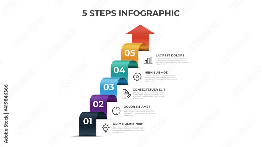 Fototapete 5 stairs of steps, infographic element template, layout design vector with list arrow diagram