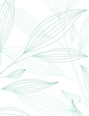 Template with large green outline leaves on line art style on a dark background. Design of covers of notebooks, poster