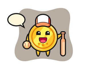 Cartoon character of medal as a baseball player