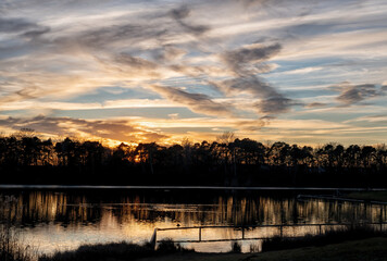 spring sunset on a lake in germany ingolstadt