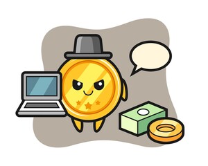 Mascot illustration of medal as a hacker