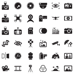 Camera Icons. Black Flat Design. Vector Illustration.