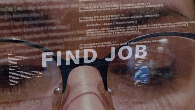 Find Job text on background of developer
