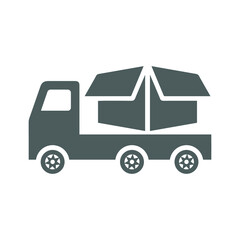 Delivery car, product shipment icon. Gray vector graphics.